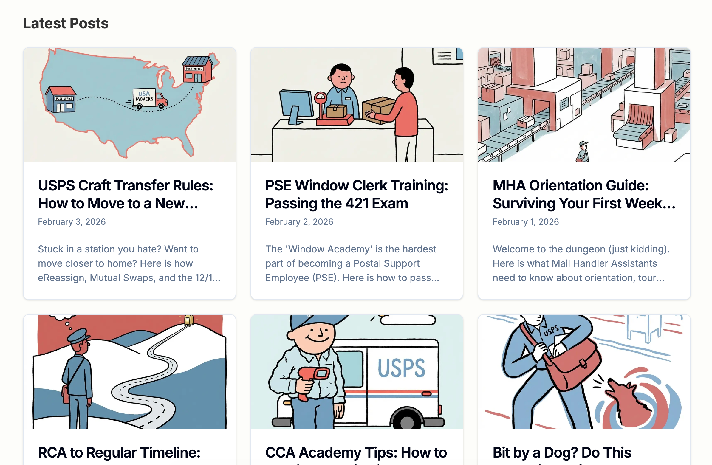 Postal Soup Blog Page with automated articles